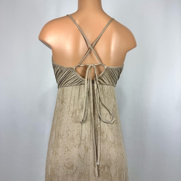 Max & Aaron Women’s Sz S Tan Snake Print Maxi Dress V Neck Soft Jersey Knit Boho - Picture 8 of 14
